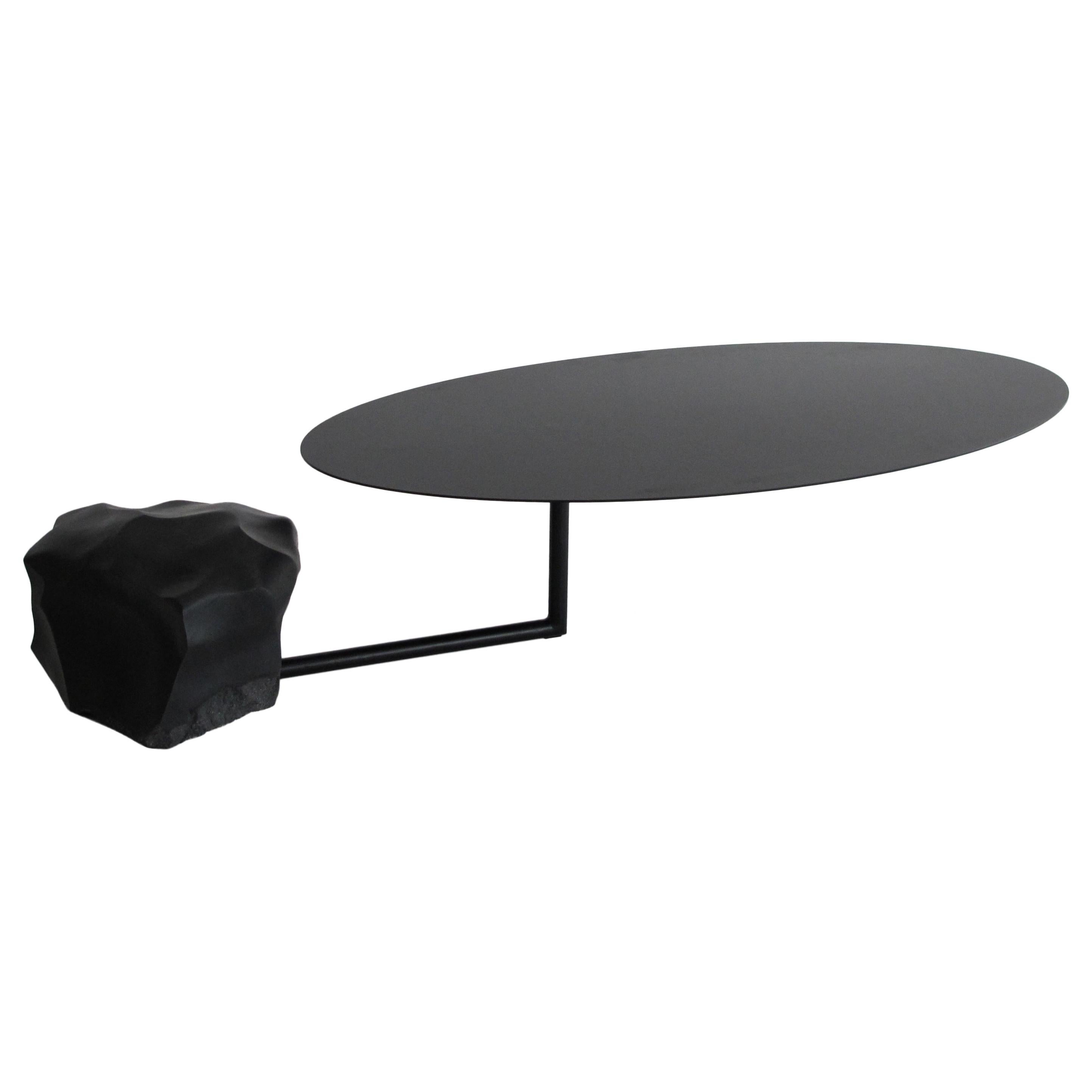 Black Powder Coated Metal Side or Coffee Table Contemporary Design Circular For Sale