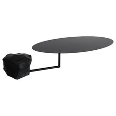Black Powder Coated Metal Side or Coffee Table Contemporary Design Circular