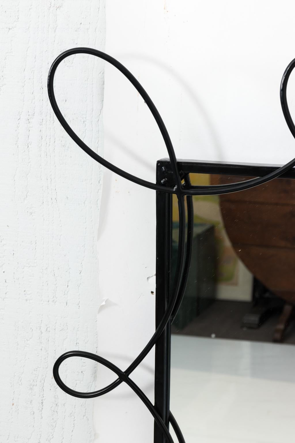 Mid-Century Modern Black Powder Coated Scroll Mirror