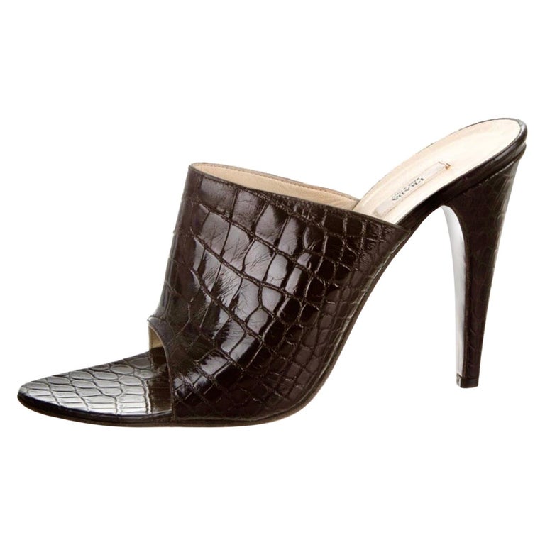 Black Prada Exotic Crocodile High Heel Sandals Mules 39 For Sale at 1stDibs