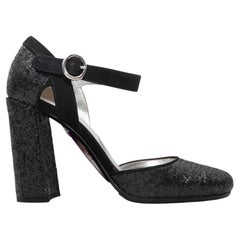 Black Prada Glitter Ankle Strap Heels Size 37.5