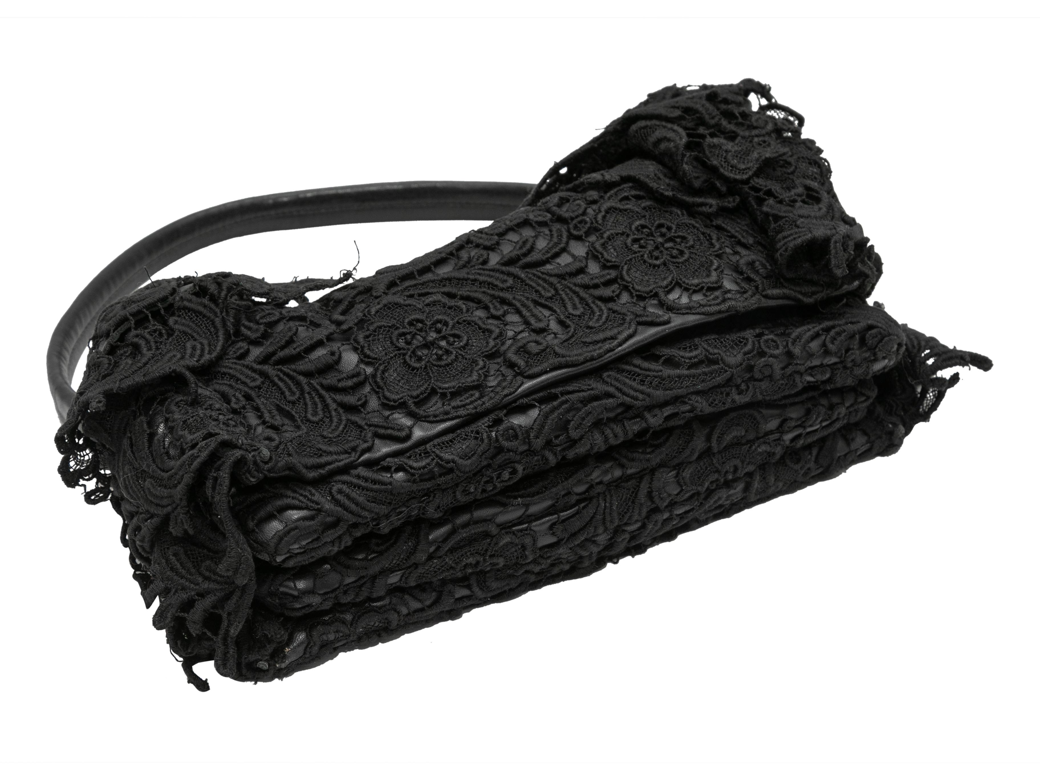 Women's Black Prada Guipure Lace Ruffle Shoulder Bag