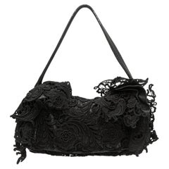 Black Prada Guipure Lace Ruffle Shoulder Bag