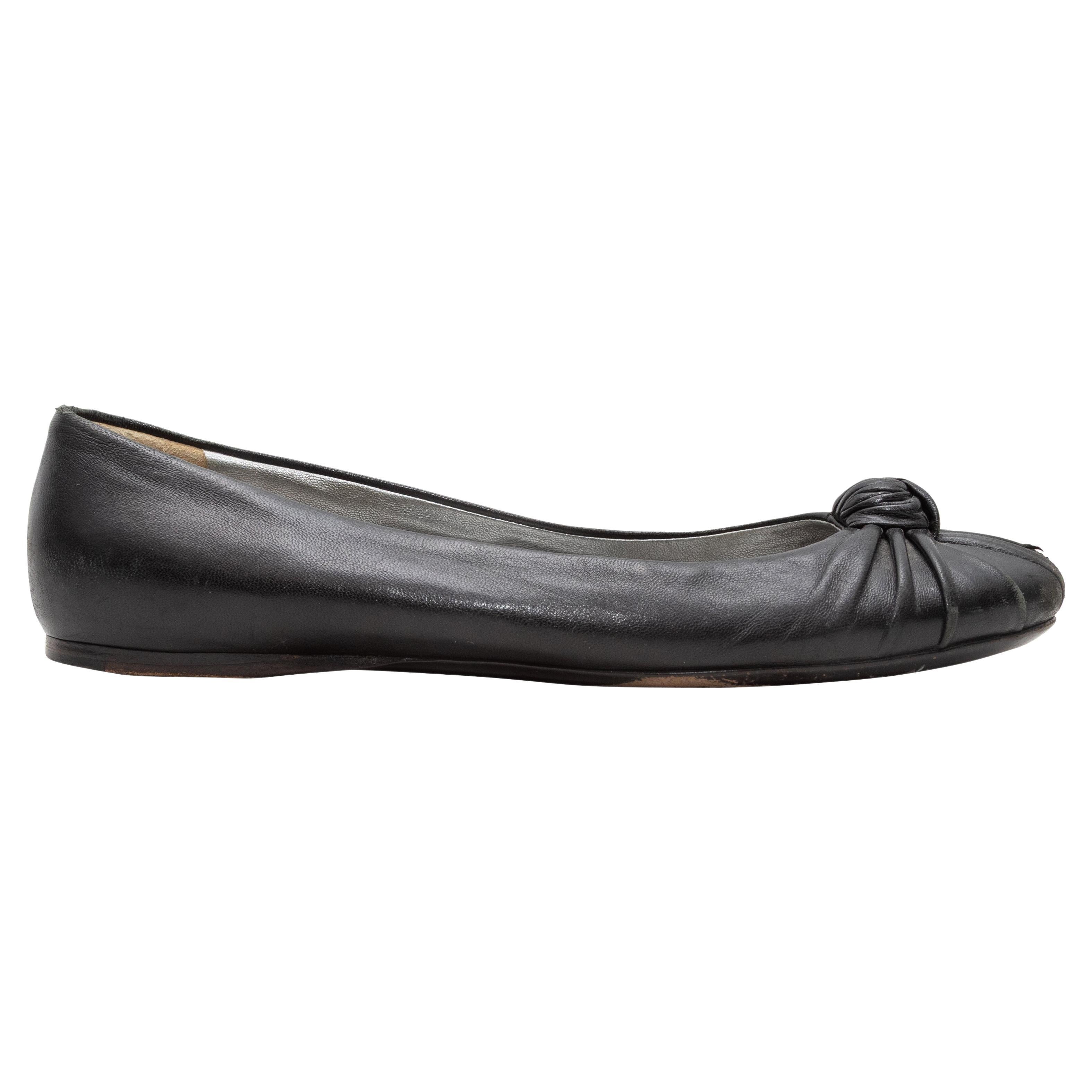 Black Prada Leather Knotted Ballet Flats Size 37 For Sale