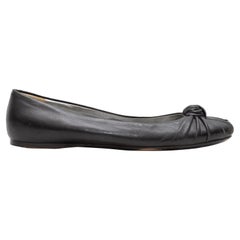 Used Black Prada Leather Knotted Ballet Flats Size 37