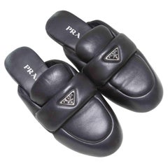Black Prada Leather Logo Mules Size 39