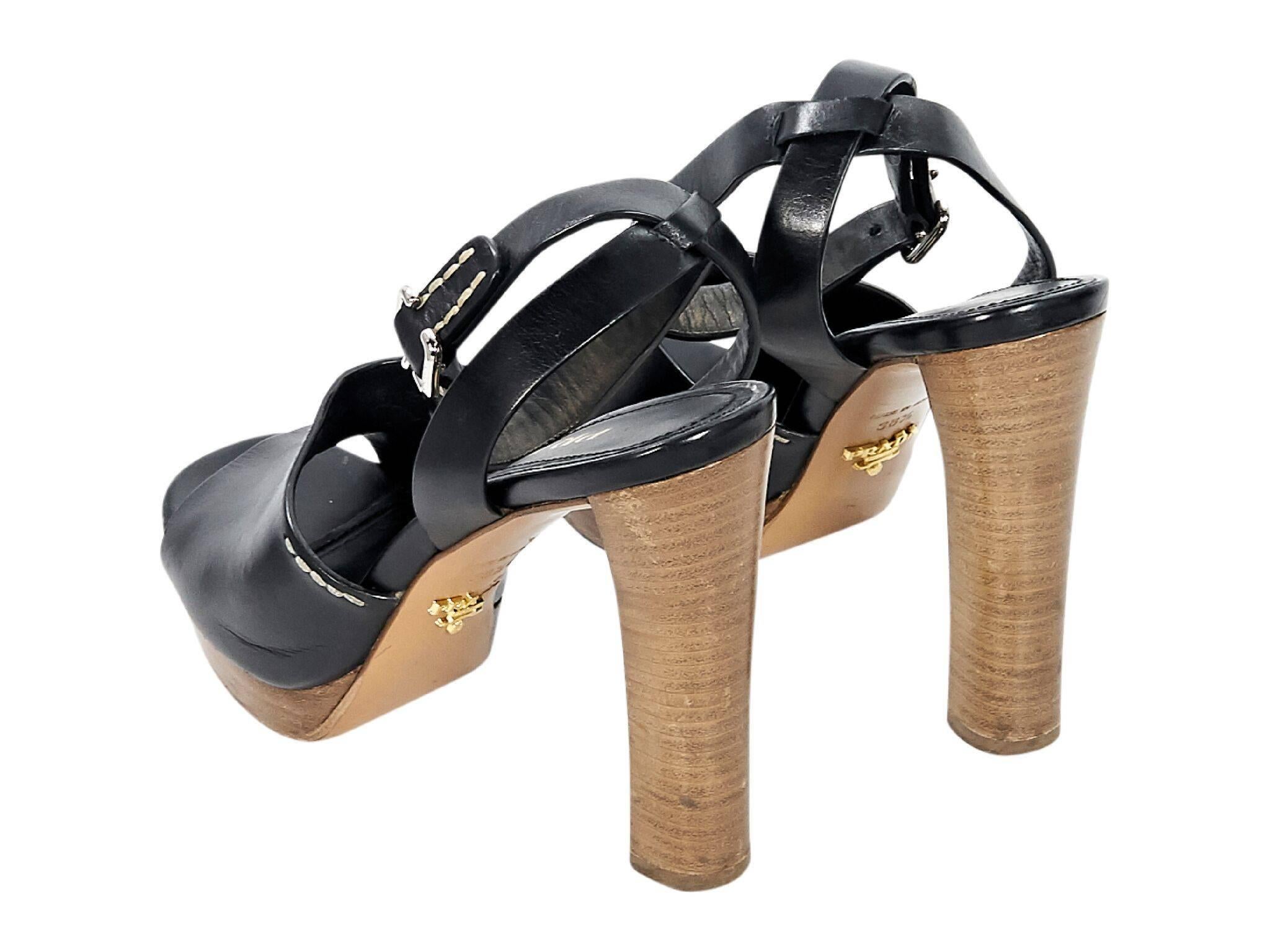 Black Prada Leather Platform Sandals In Good Condition In New York, NY