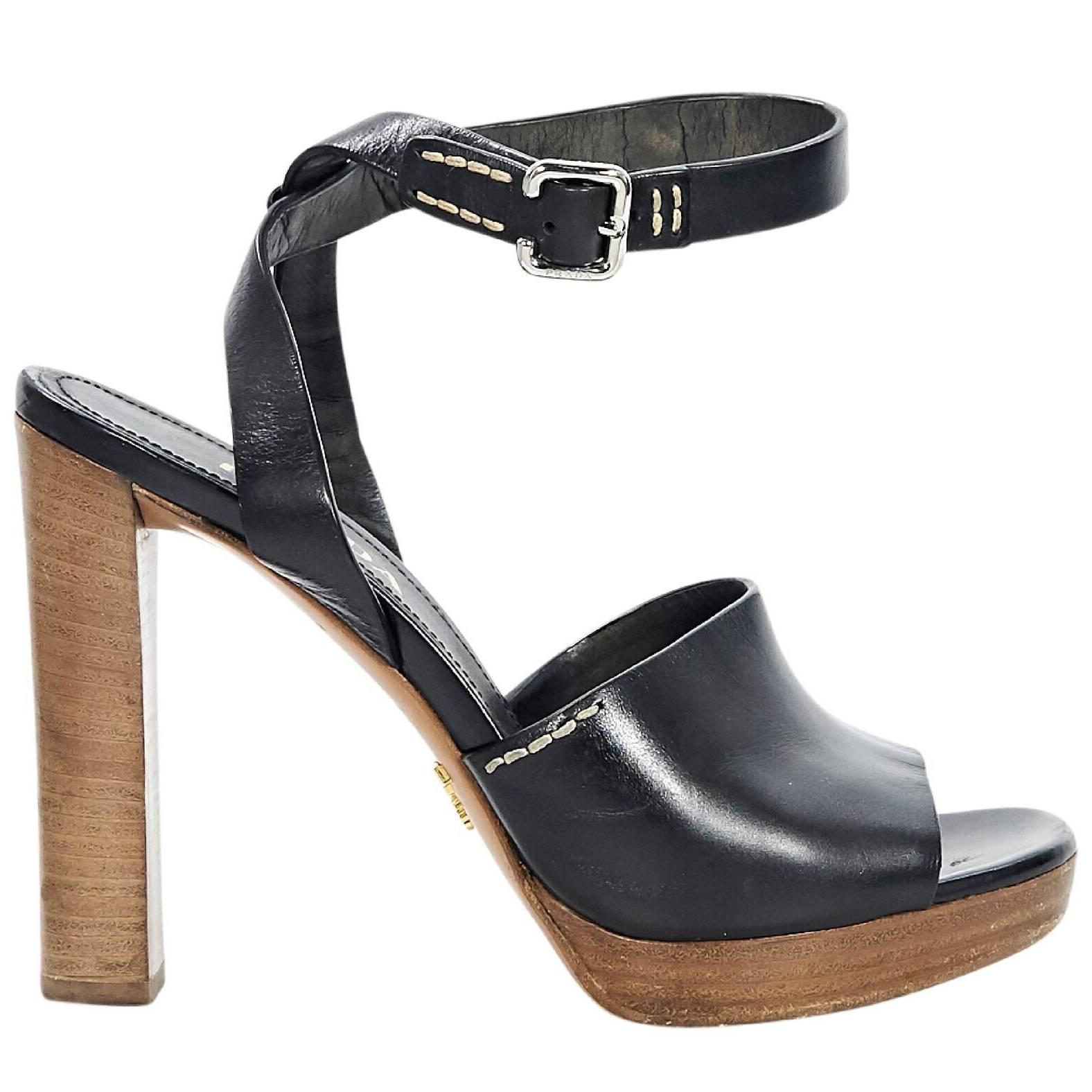 Black Prada Leather Platform Sandals