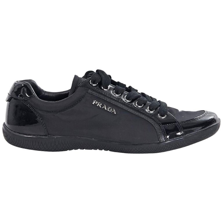 Black Prada Nylon and Patent Leather Sneakers For Sale at 1stDibs