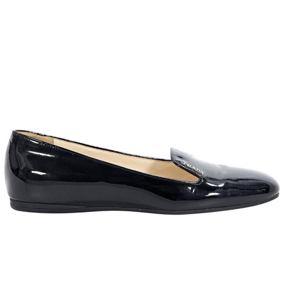 Prada Black Patent Leather Low Wedges