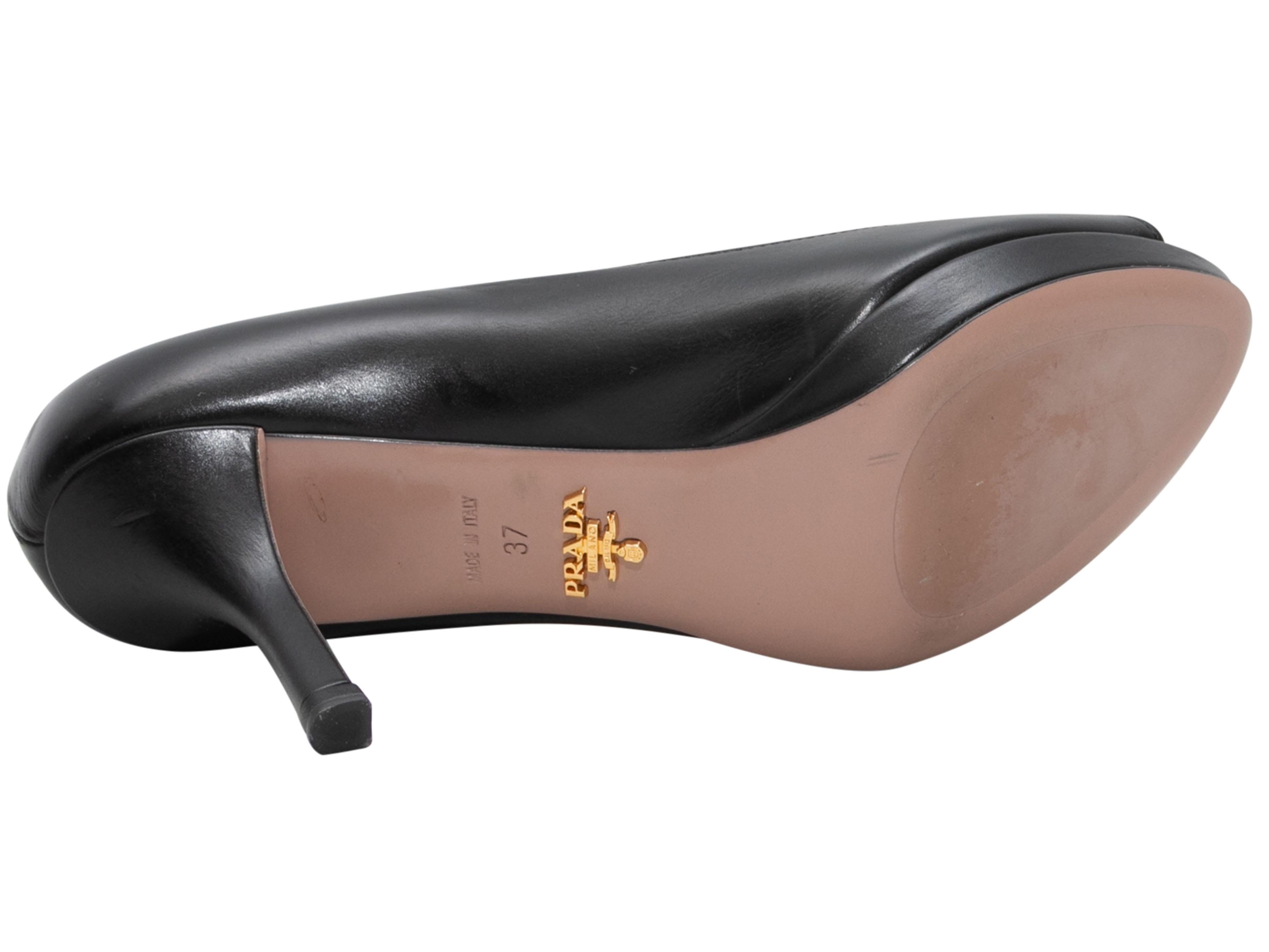 Women's Black Prada Patent Peep-Toe Pumps Size 37