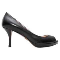 Black Prada Patent Peep-Toe Pumps Size 37