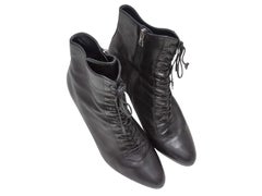 Black Prada Pointed-Toe Heeled Lace-Up Ankle Boots Size 40.5