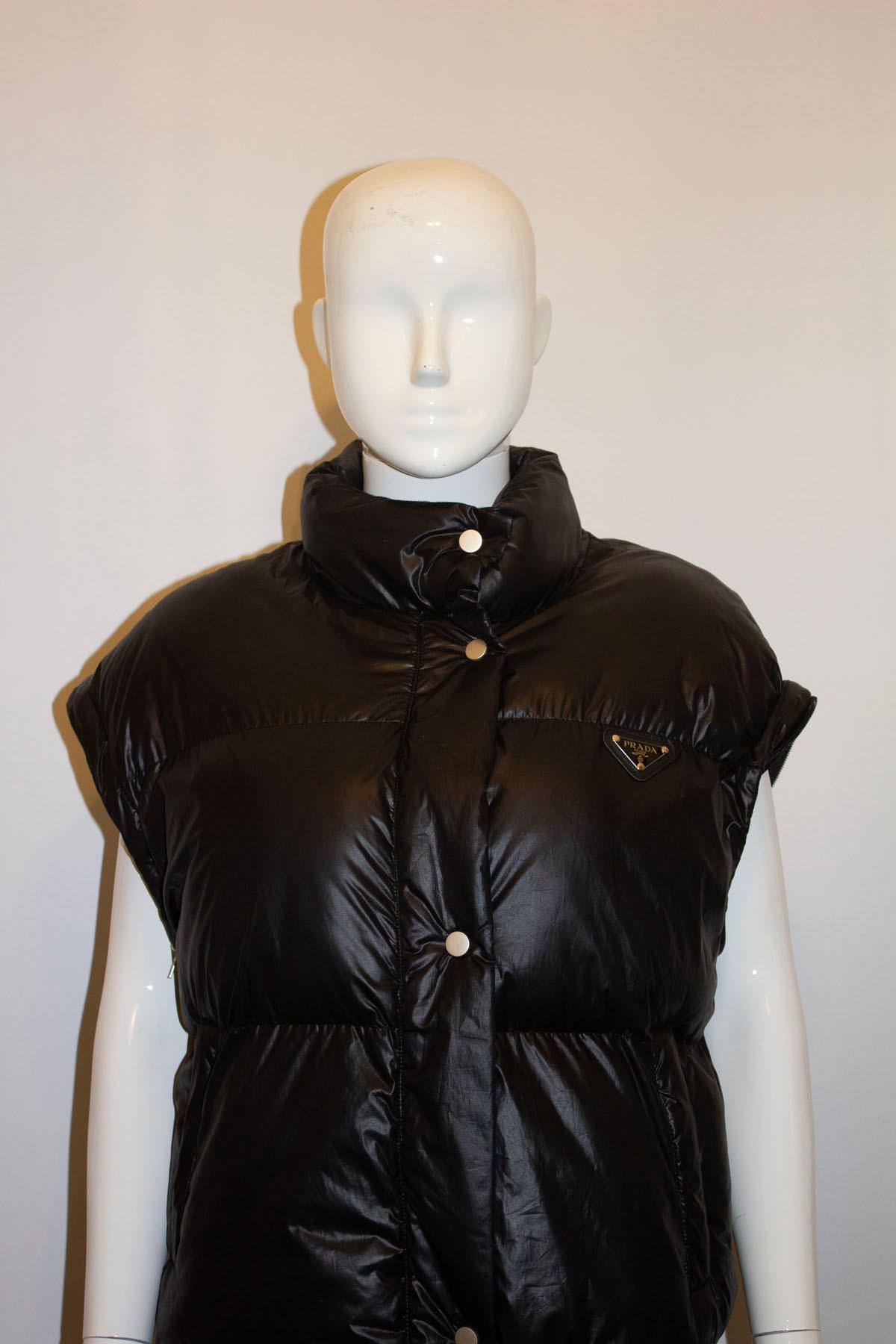 Women's or Men's Black Prada Puffa Jacket with Detachable Sleaves For Sale