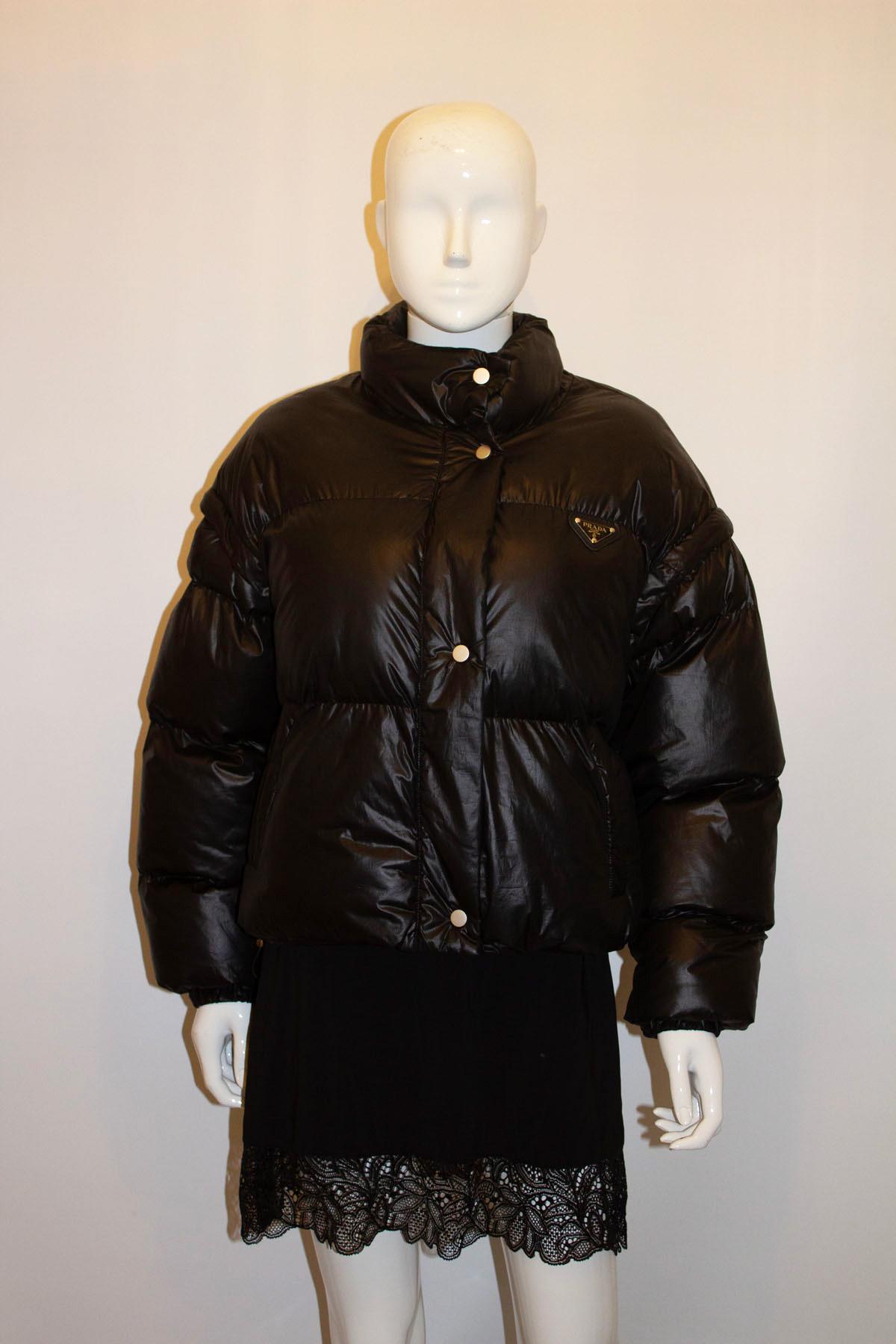 Black Prada Puffa Jacket with Detachable Sleaves For Sale 2
