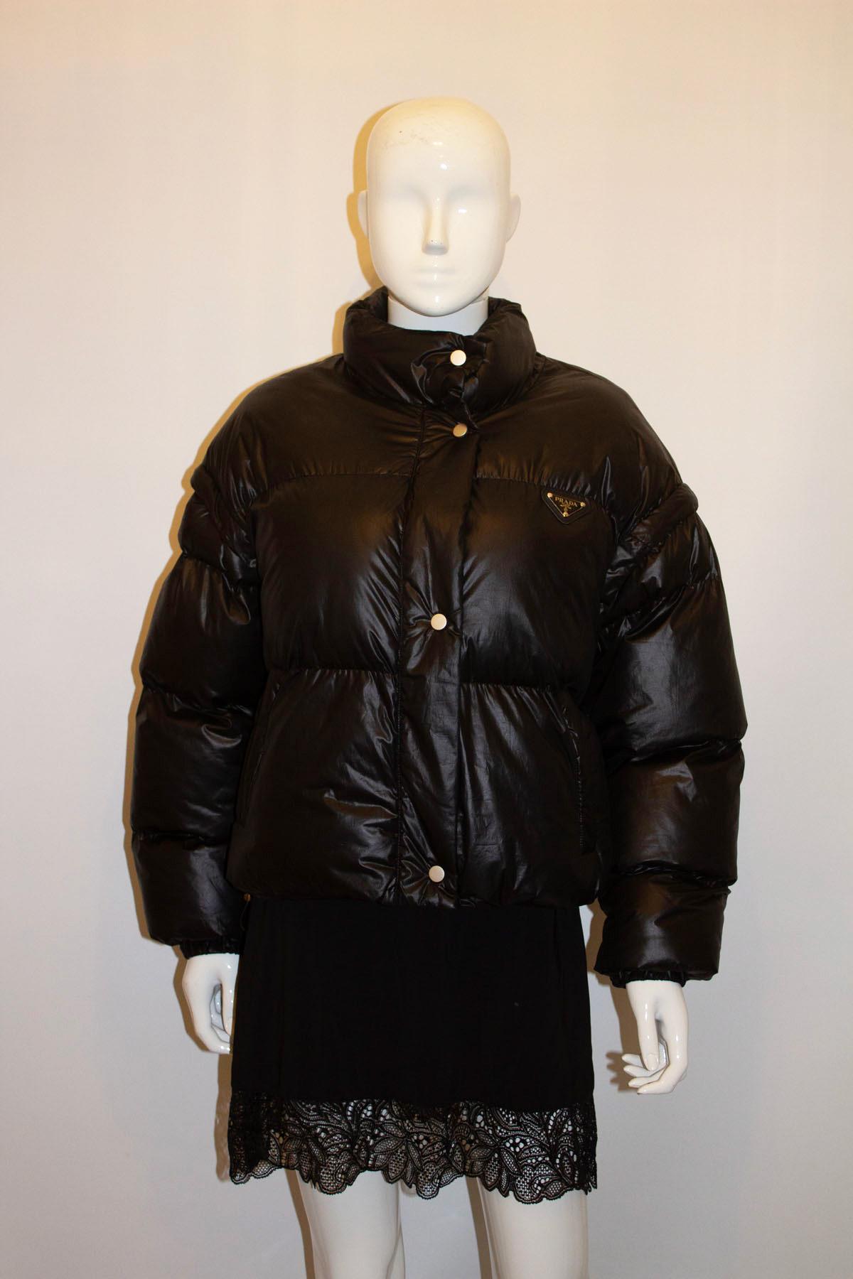 Black Prada Puffa Jacket with Detachable Sleaves For Sale 2