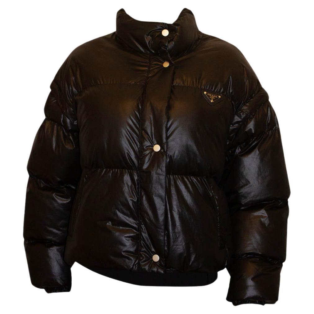 Black Prada Puffa Jacket with Detachable Sleaves For Sale