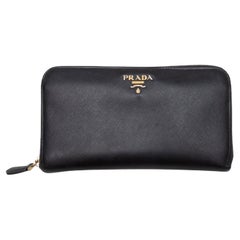 Black Prada Saffiano Leather Continental Wallet