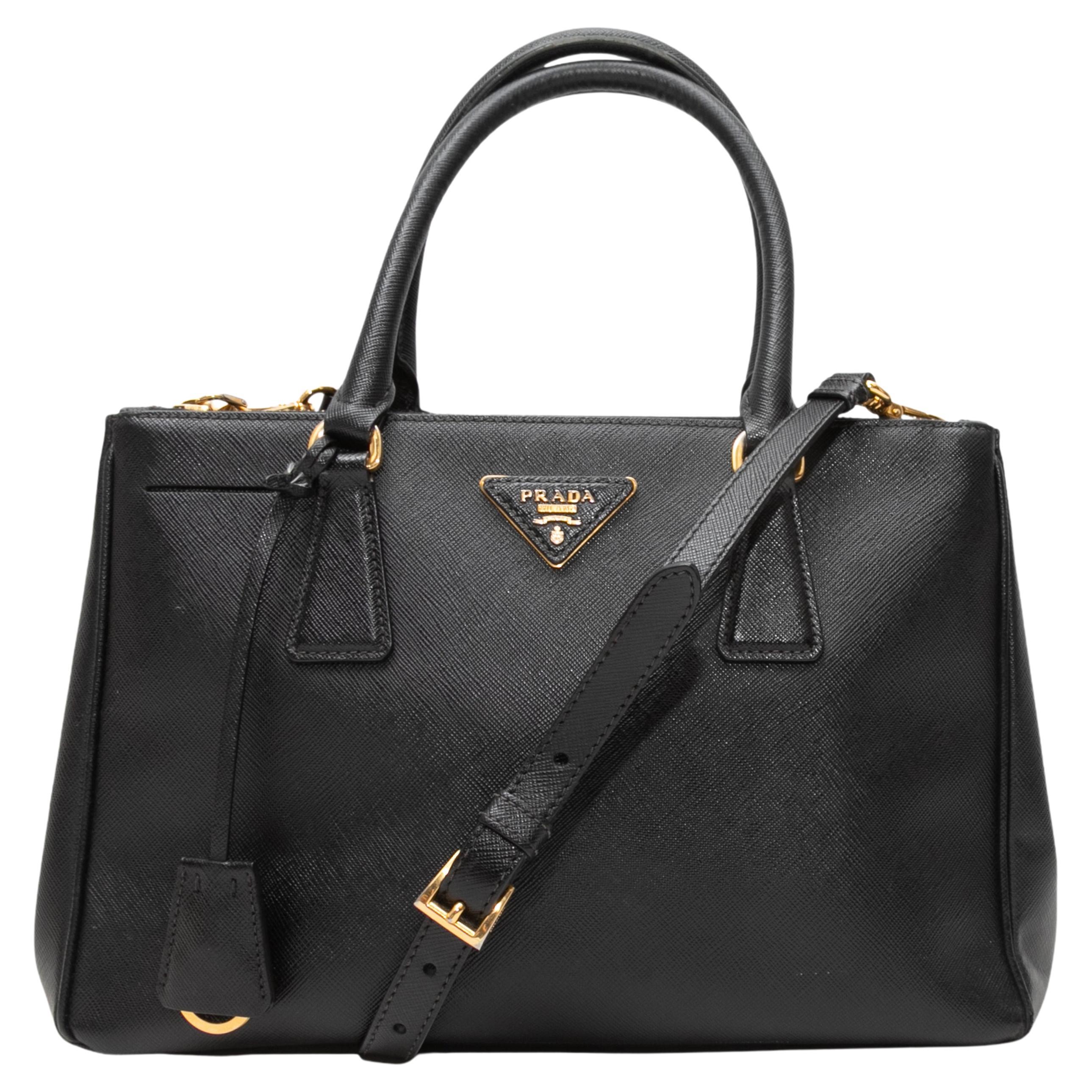 Black Prada Saffiano Nero Small Galleria Double Zip Tote For Sale At 