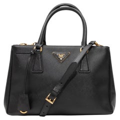 Prada Nero Saffiano Nero Small Galleria Double Zip Tote