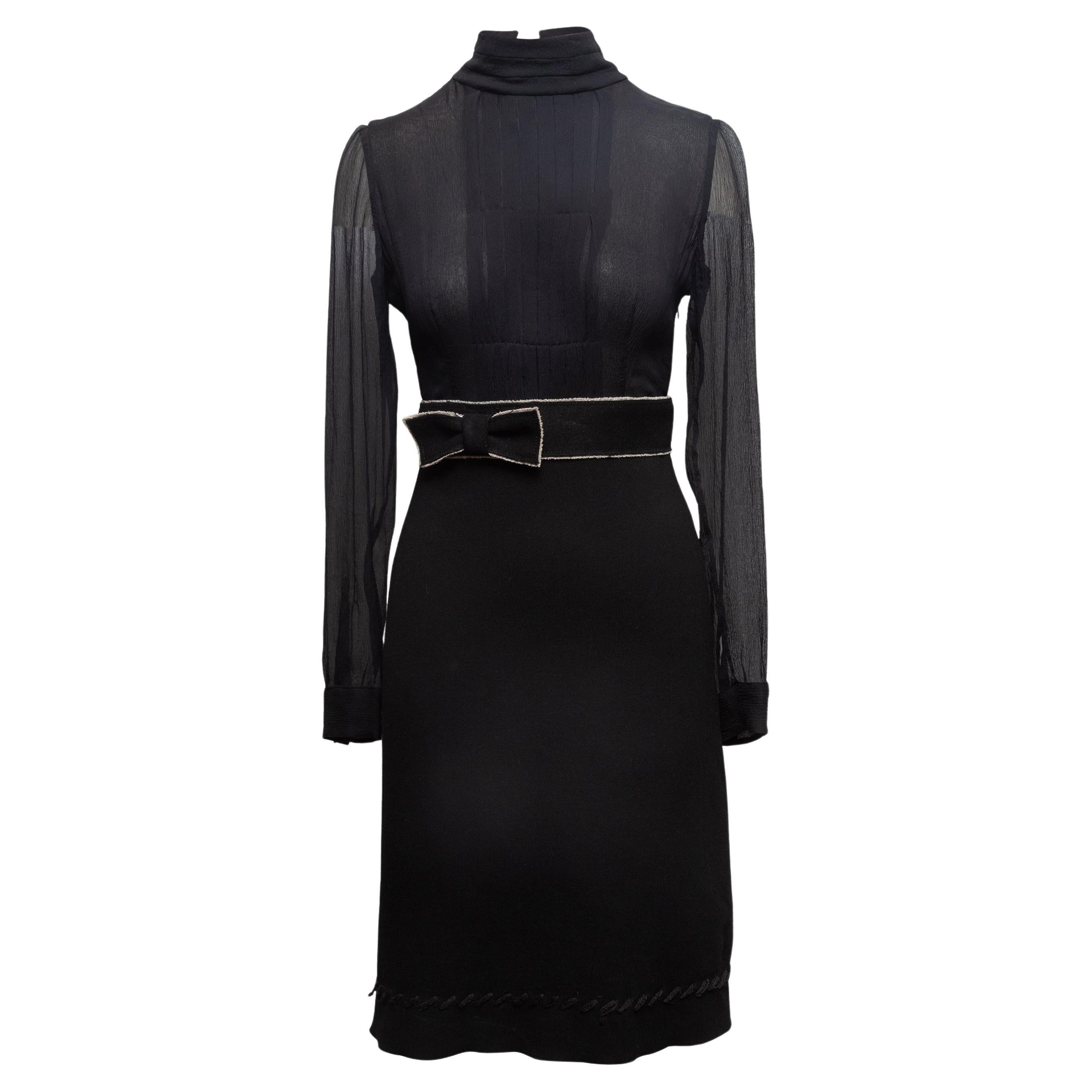 Robe à nœud en soie et laine vierge noire de Prada Taille IT 42 en vente