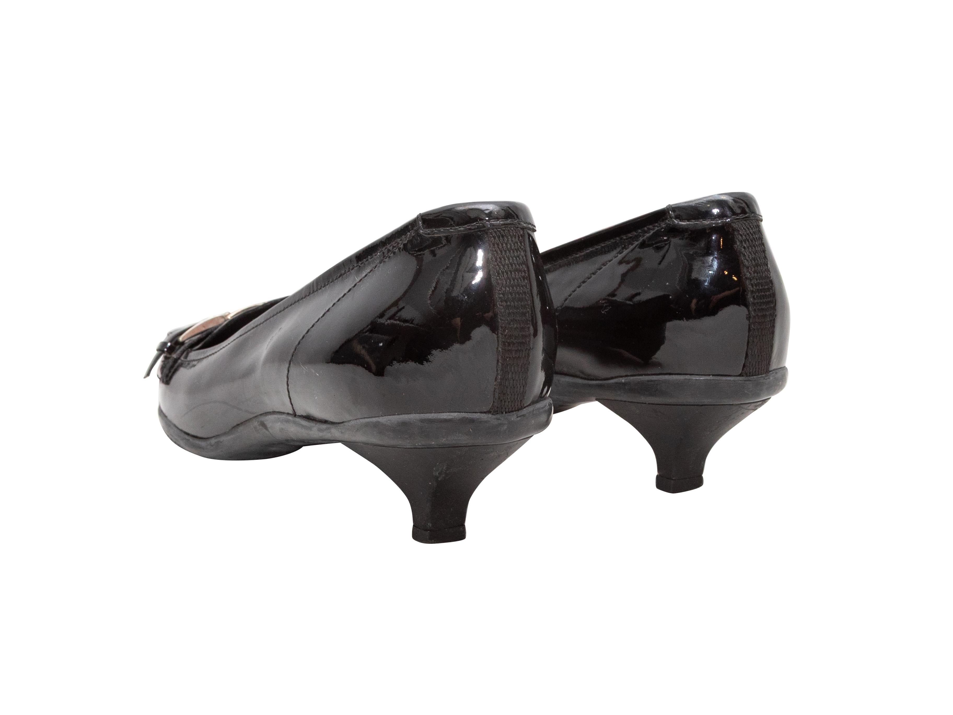 Women's Black Prada Sport Patent Square-Toe Kitten Heels Size 37.5 For Sale