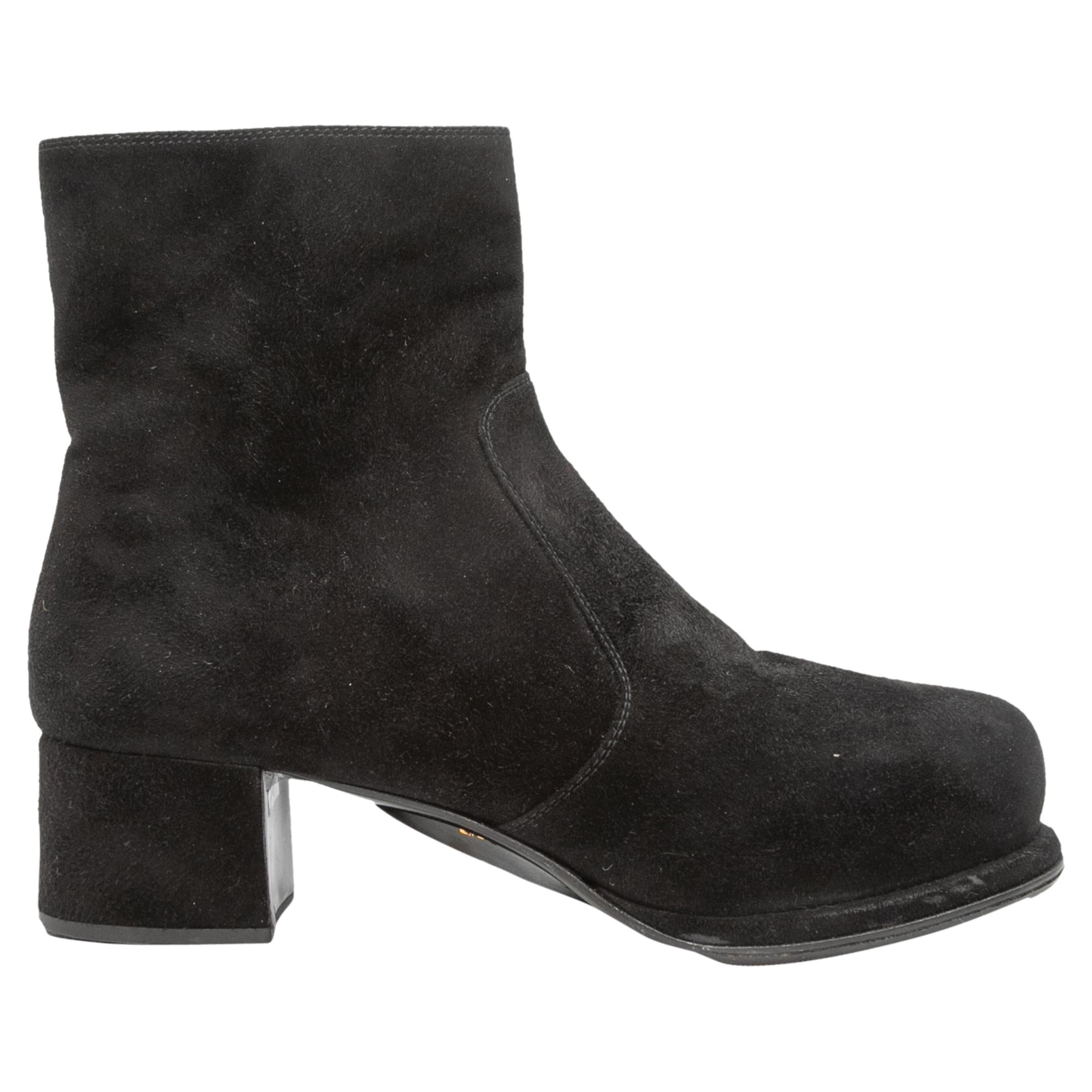 PRADA 25S ANKLE BOOTS 40 MM IN BROWN SUEDE SHEARLING-LINED main image 0