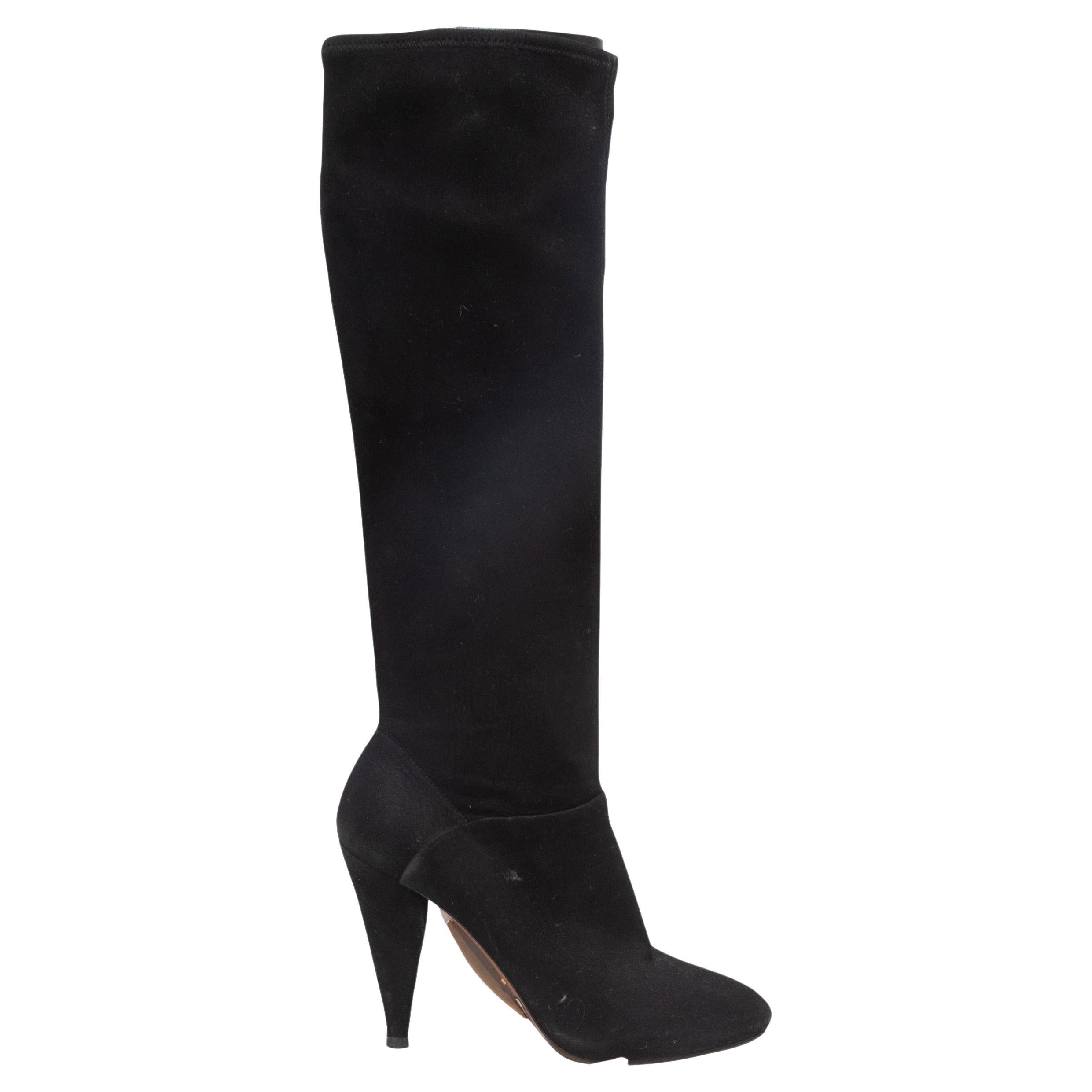 Black Prada Suede Heeled Knee-High Boots Size 37