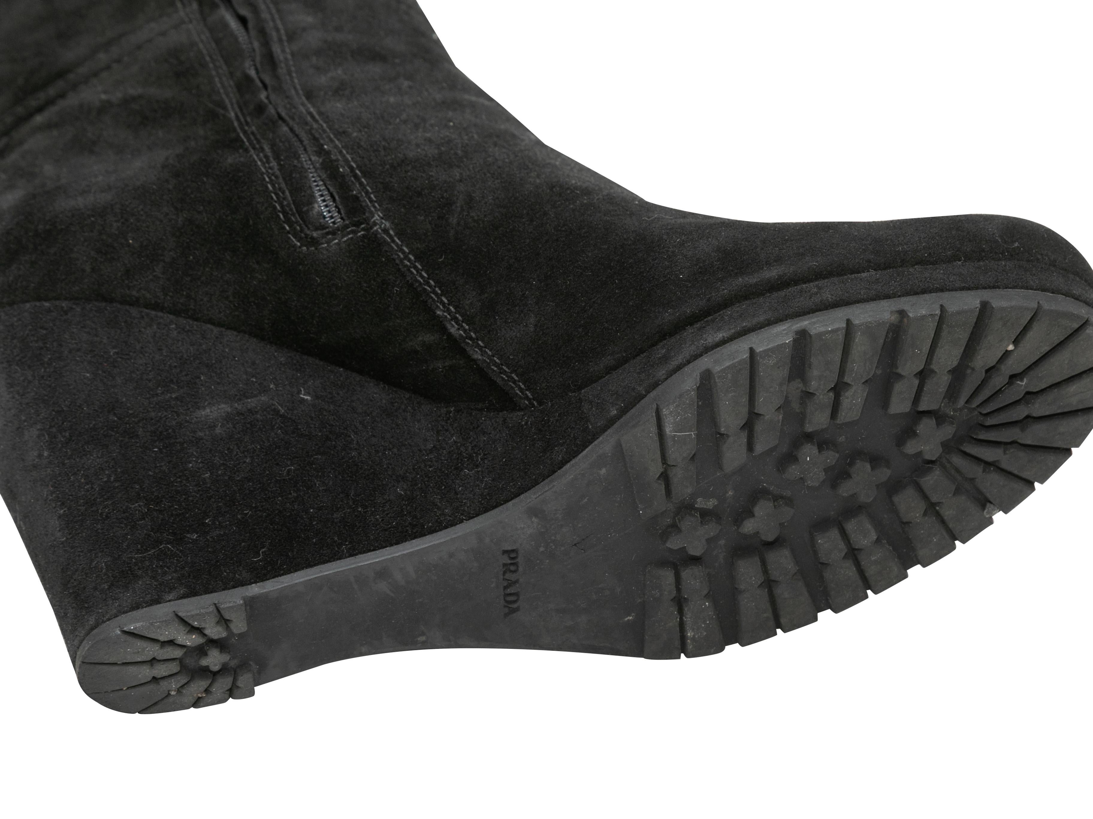Black Prada Suede Knee-High Wedge Boots Size 39.5 For Sale 1