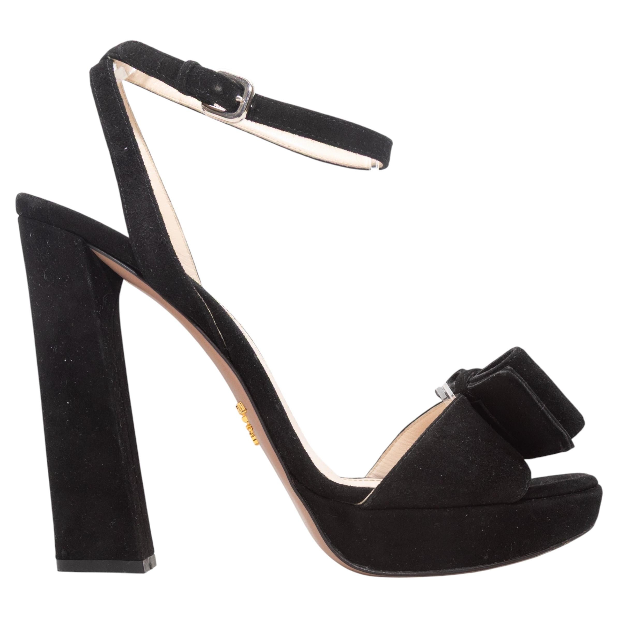 Black Prada Suede Platform Bow Sandals Size 37.5