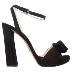 Black Prada Suede Platform Bow Sandals Size 37.5