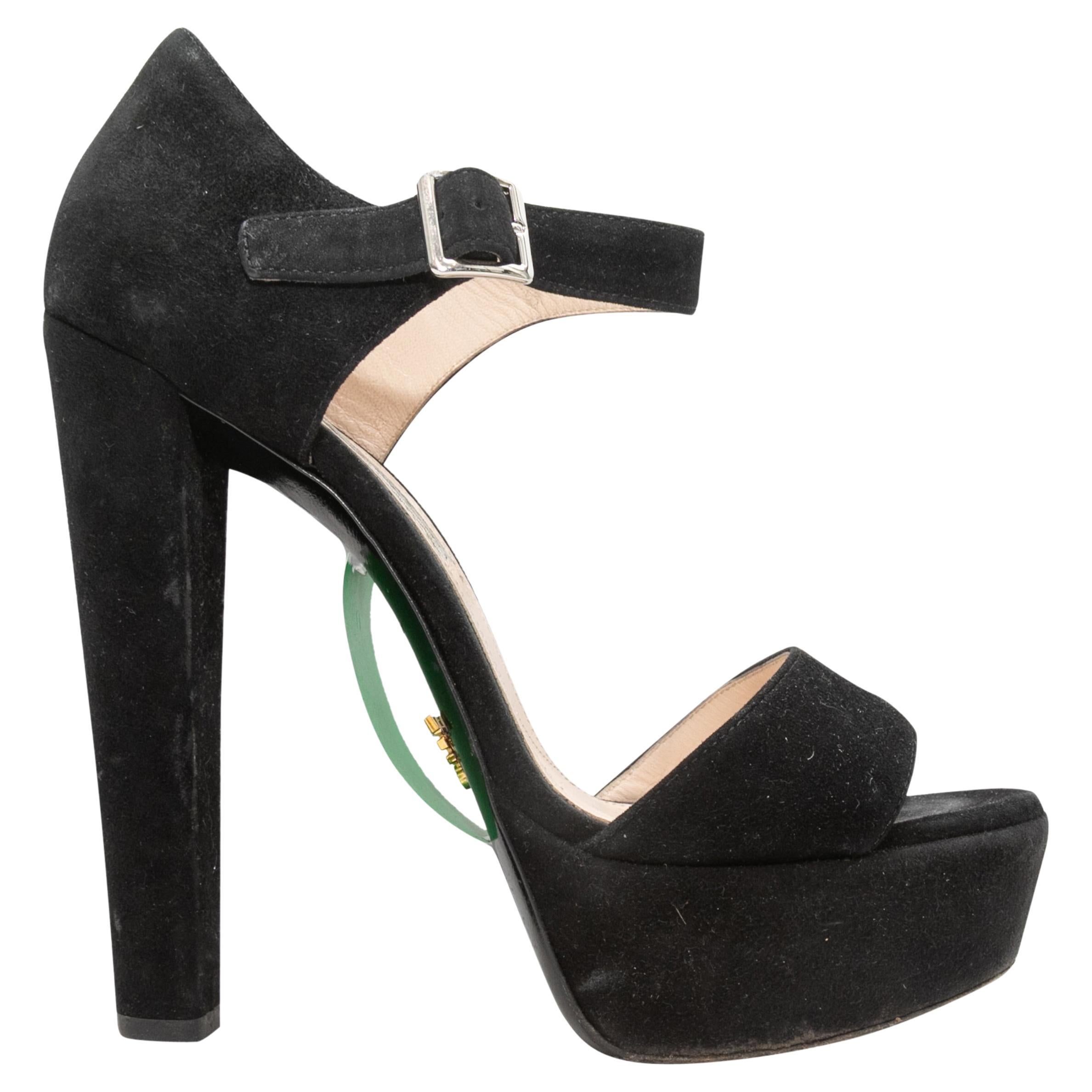 Black Prada Suede Platform Sandals Size 37 For Sale