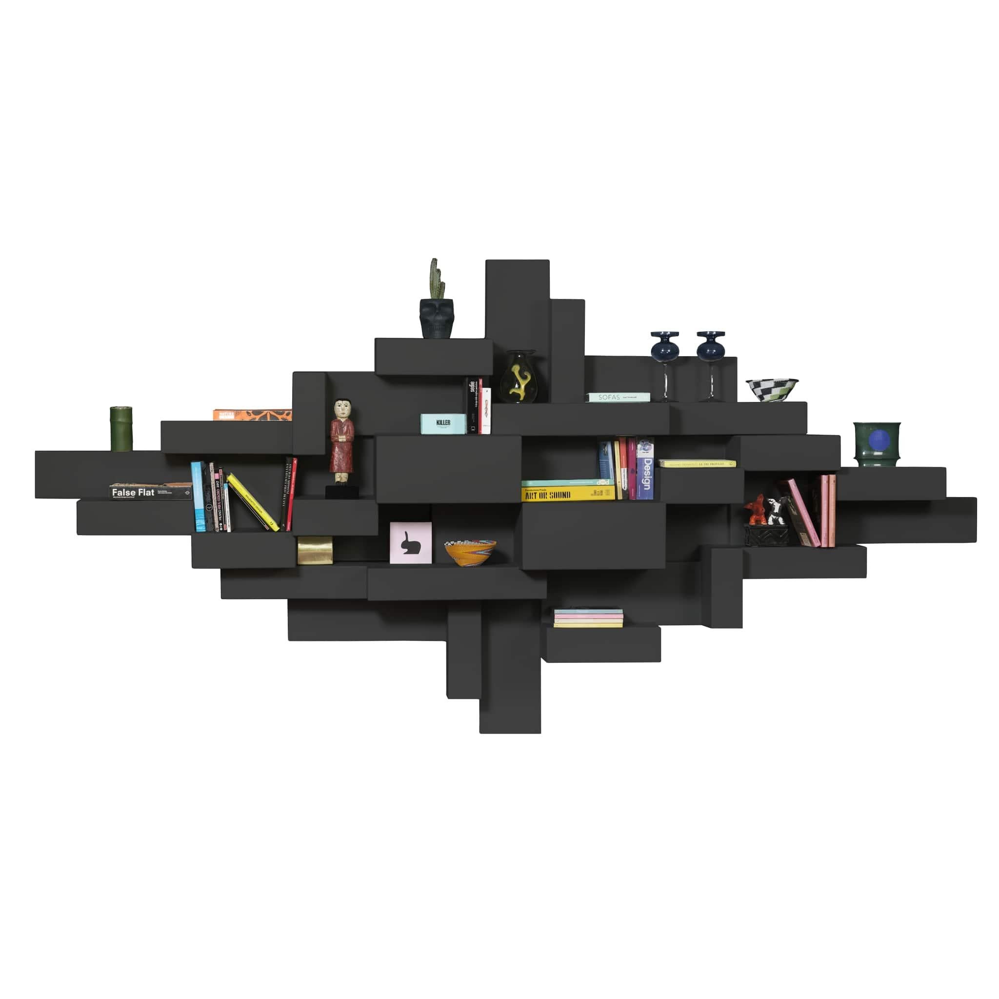 Modern Black Primitive Bookshelf by Studio Nucleo, Made in Italy For Sale