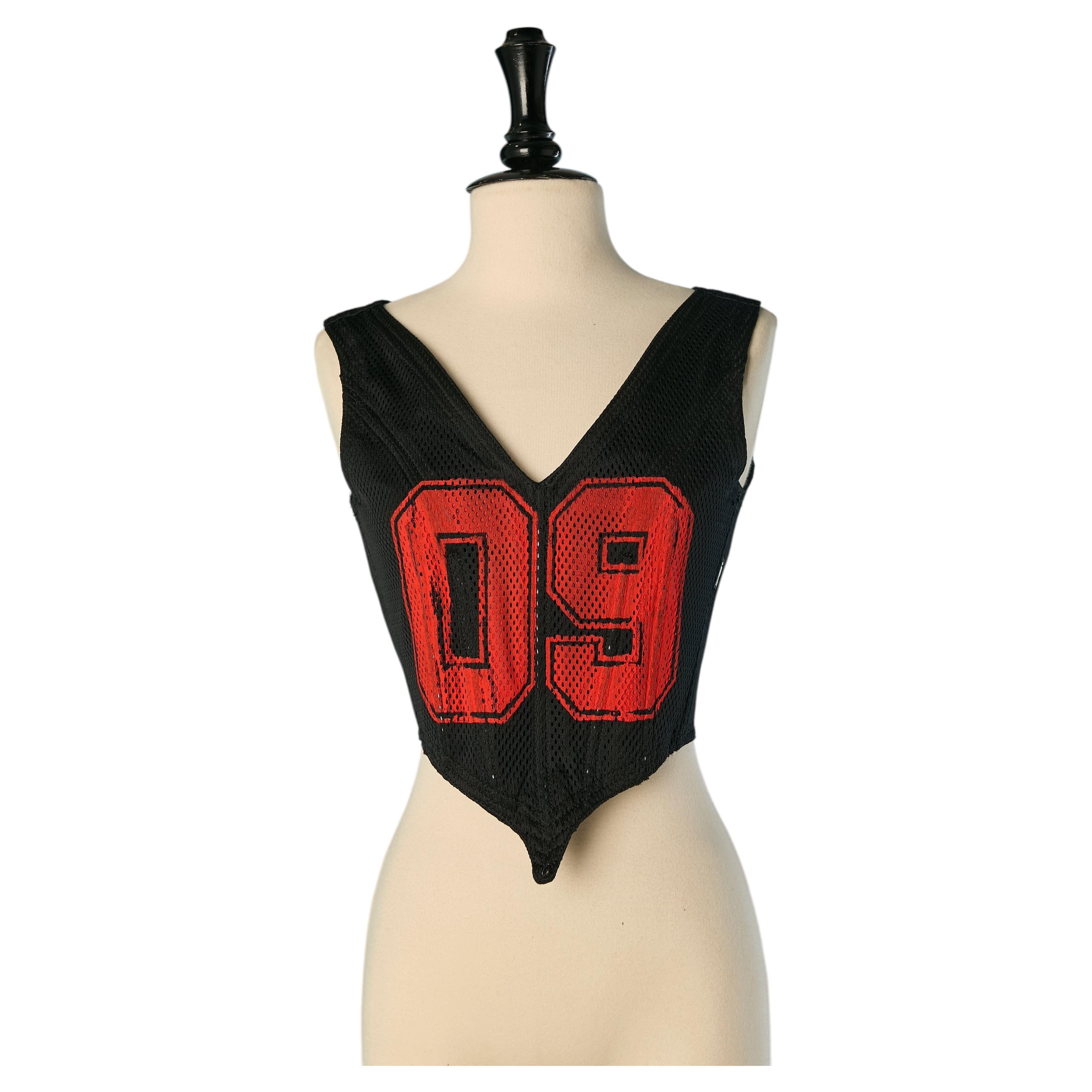 Schwarzes, bedrucktes und bemaltes Netz-Bustier von Gaultier Jeans im Angebot