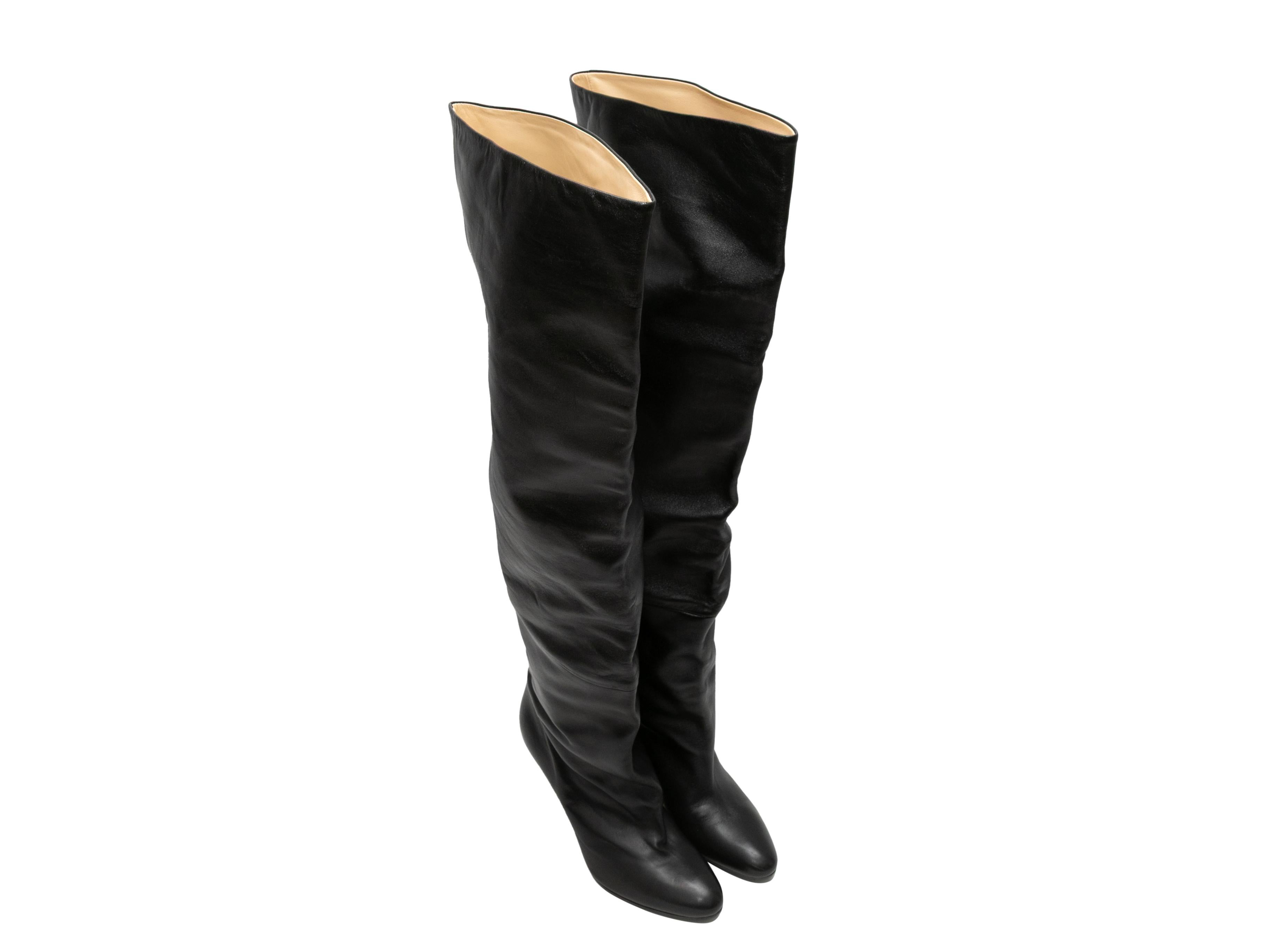 Product Details: Black leather pointed-toe heeled over-the-knee boots by Proenza Schouler. 24