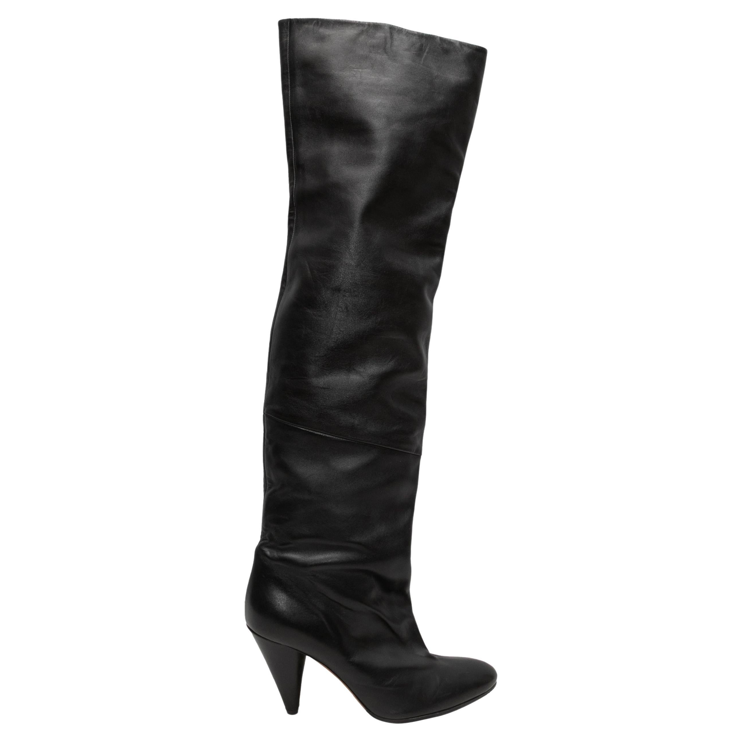 Black Proenza Schouler Leather Pointed-Toe Over-The-Knee Boots Size 40 For Sale