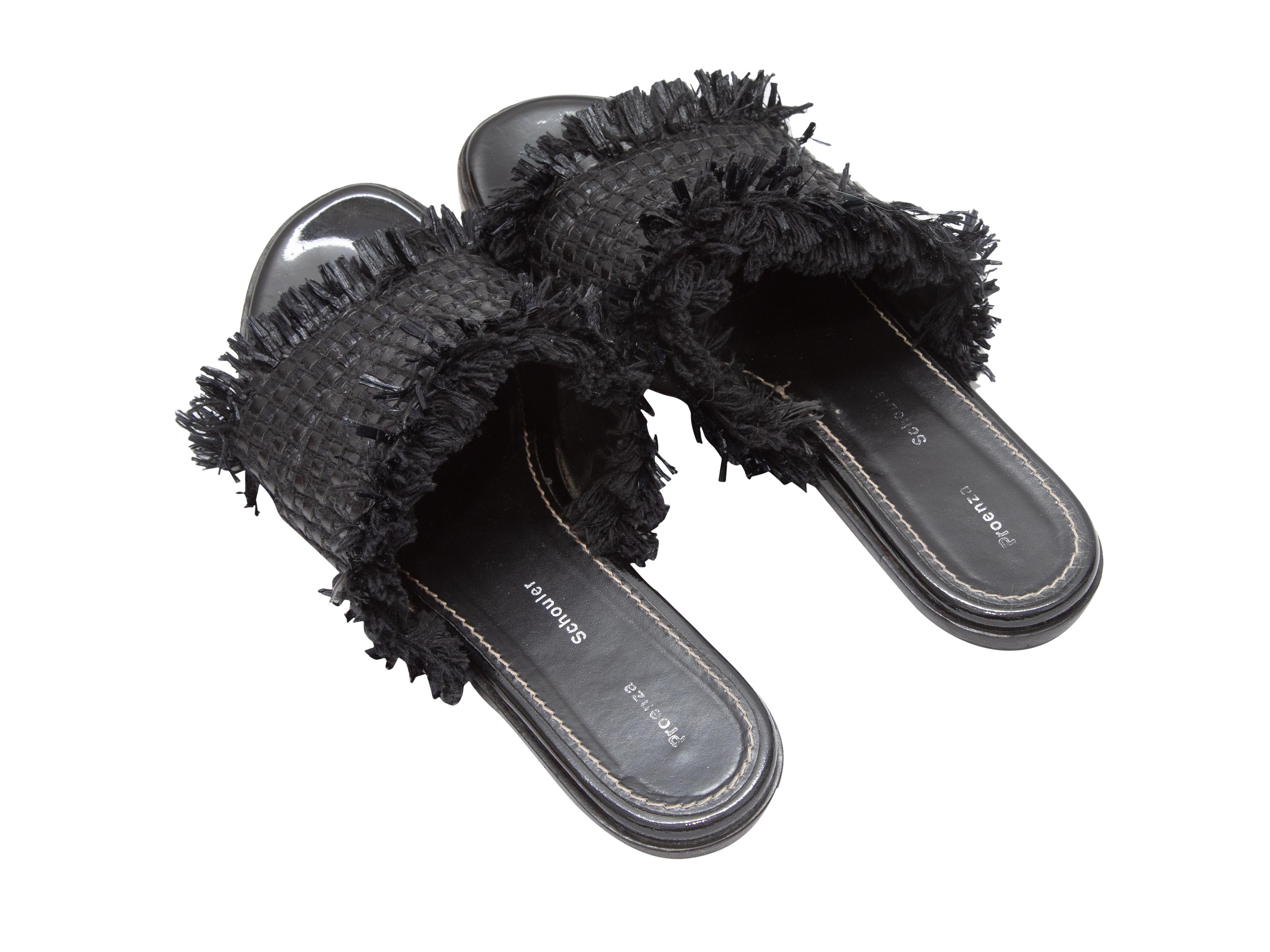 Black Proenza Schouler Woven Raffia Slide Sandals In Good Condition In New York, NY