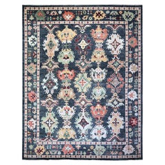 Alfombra negra de pura lana anudada a mano Angora afgana Oushak de gran tamaño 11'9" x 14'7