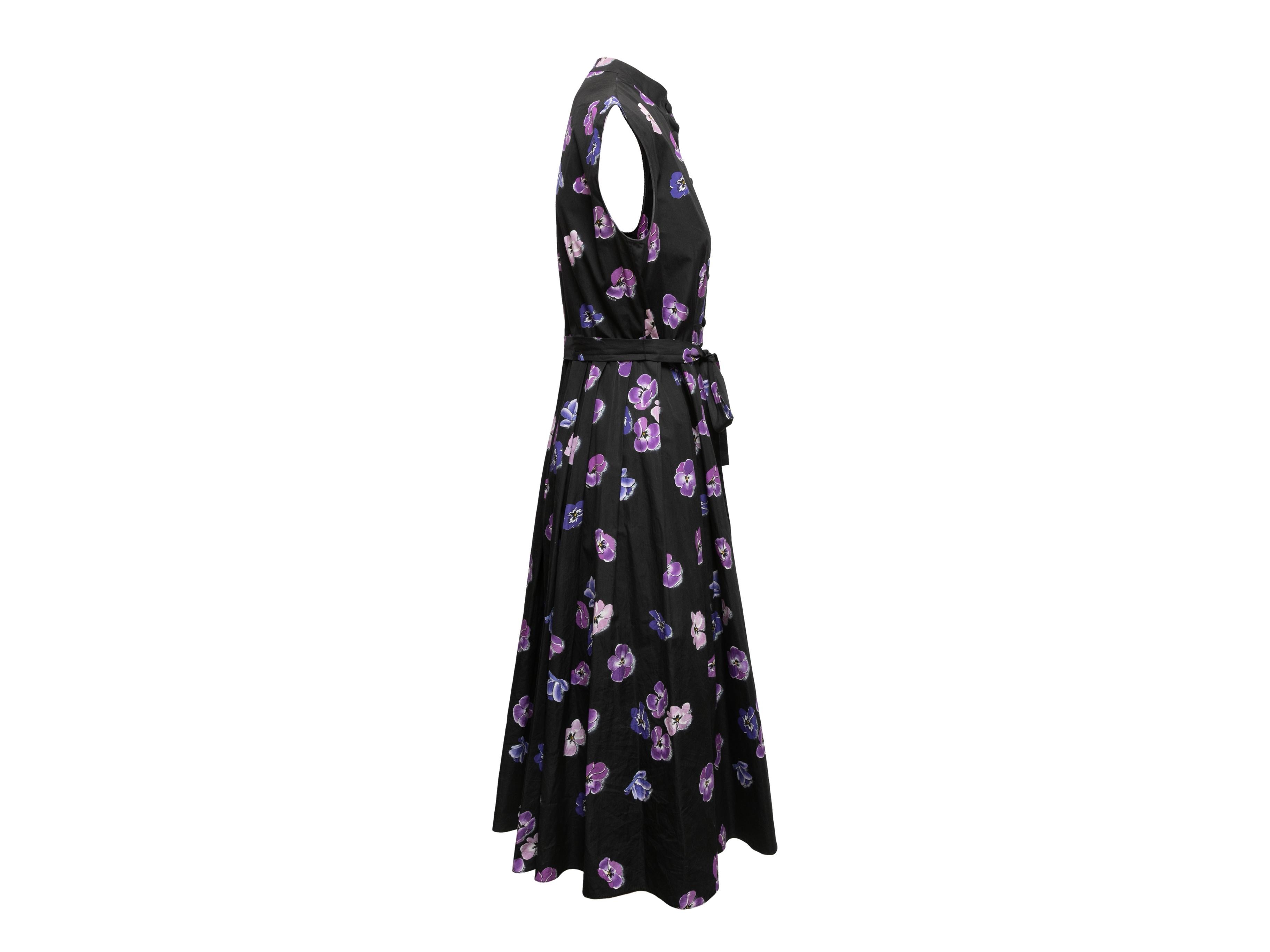 Black & Purple Prada Pansy Printed Dress Size IT 46 For Sale 2