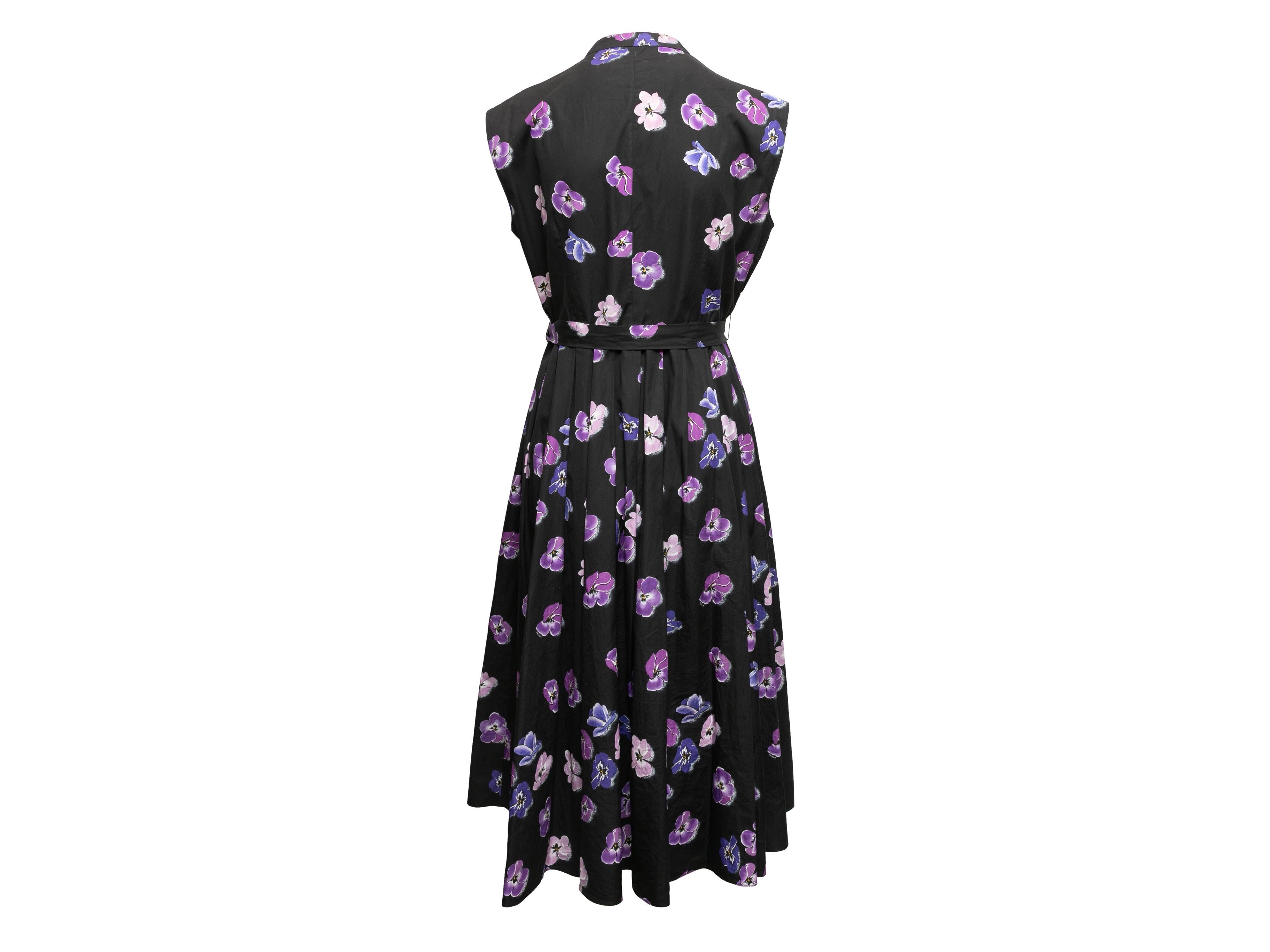 Black & Purple Prada Pansy Printed Dress Size IT 46 For Sale 3