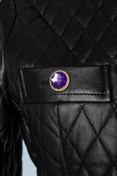 Black quilted and top-stitched leather jacket and jewels buttons Escada Sport