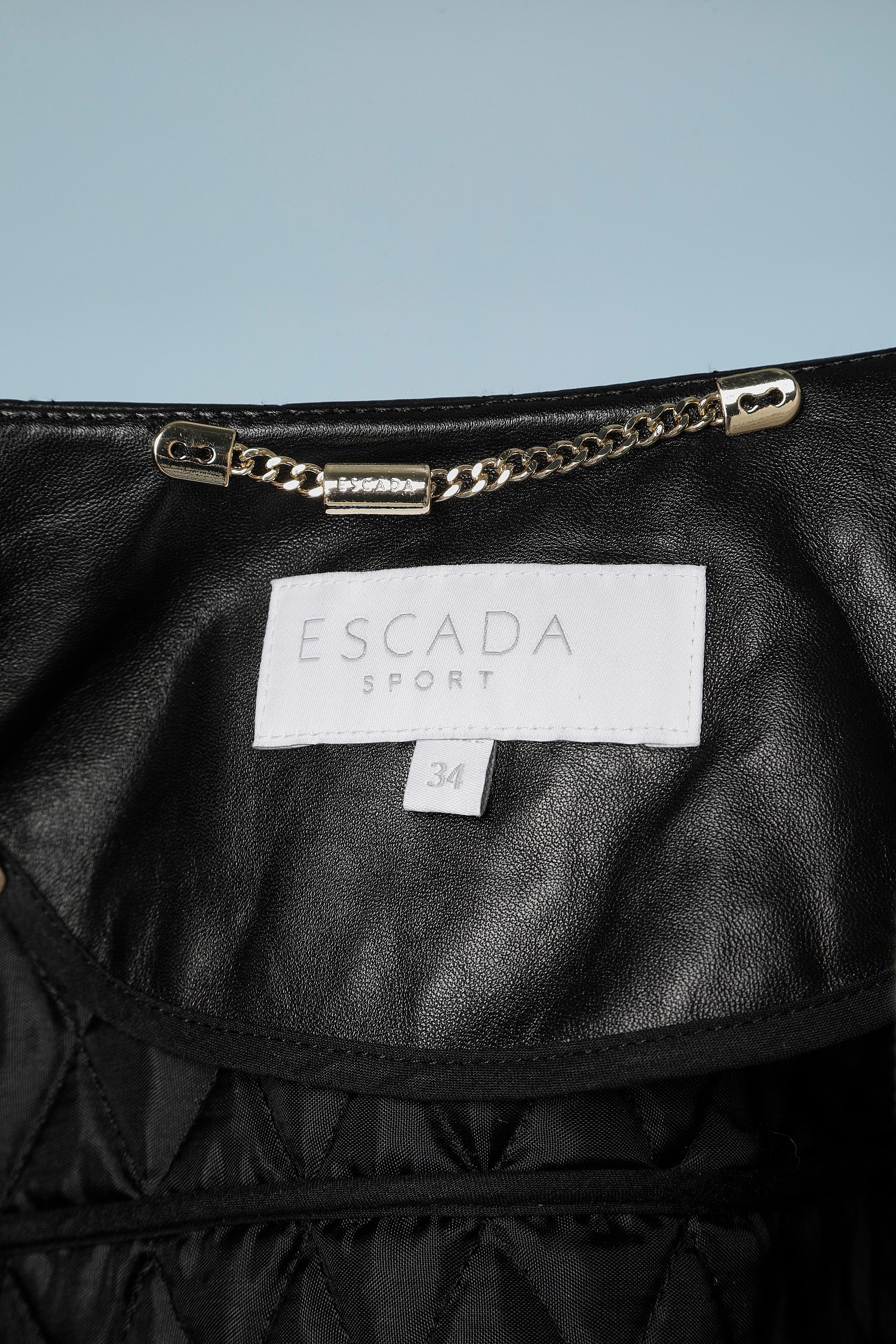 Black quilted and top-stitched leather jacket and jewels buttons Escada Sport  In Excellent Condition For Sale In Saint-Ouen-Sur-Seine, FR