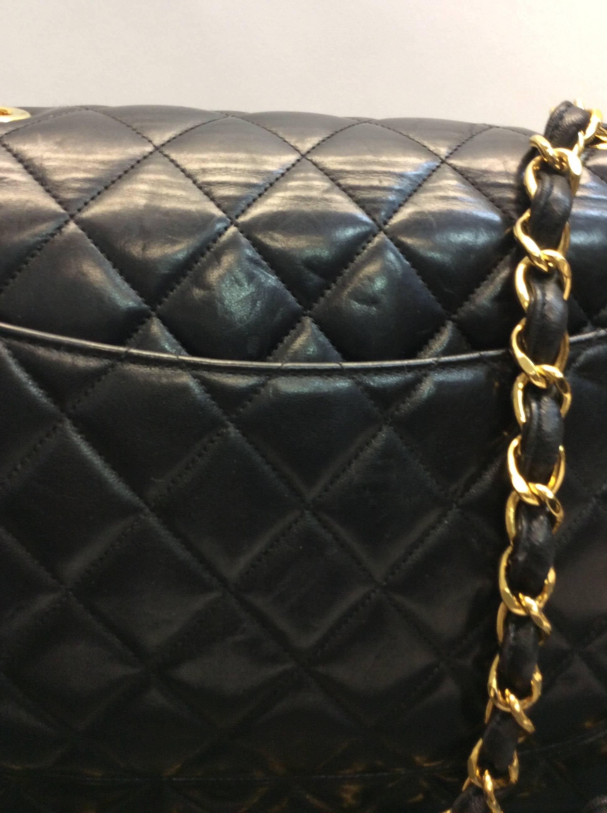 Women's or Men's Black Quilted Flap Leather Chanel Bag With Box For Sale