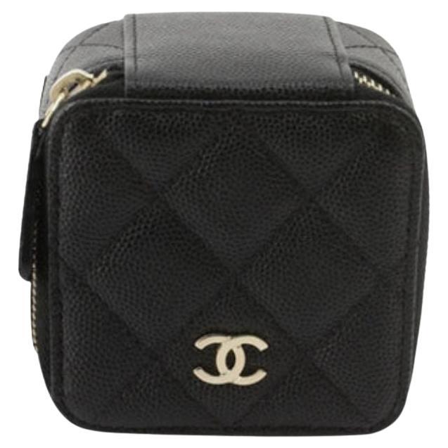 Black quilted leather Chanel jewelry box with gold-tone hardware
