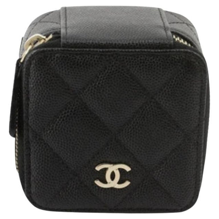 Black quilted leather Chanel jewelry box with gold-tone hardware at 1stDibs