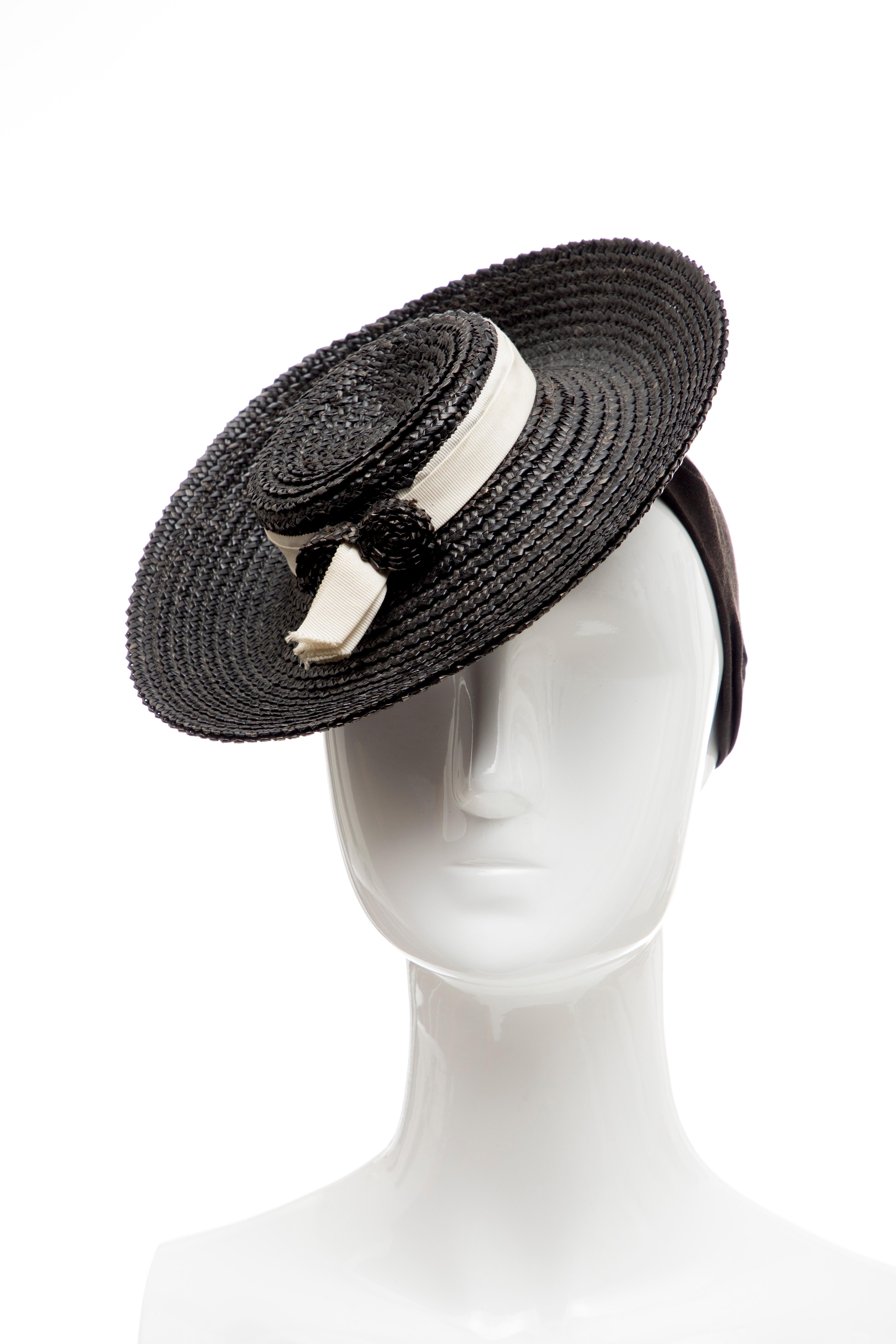 Black Raffia Tilt Hat, Circa: 1930's For Sale 4