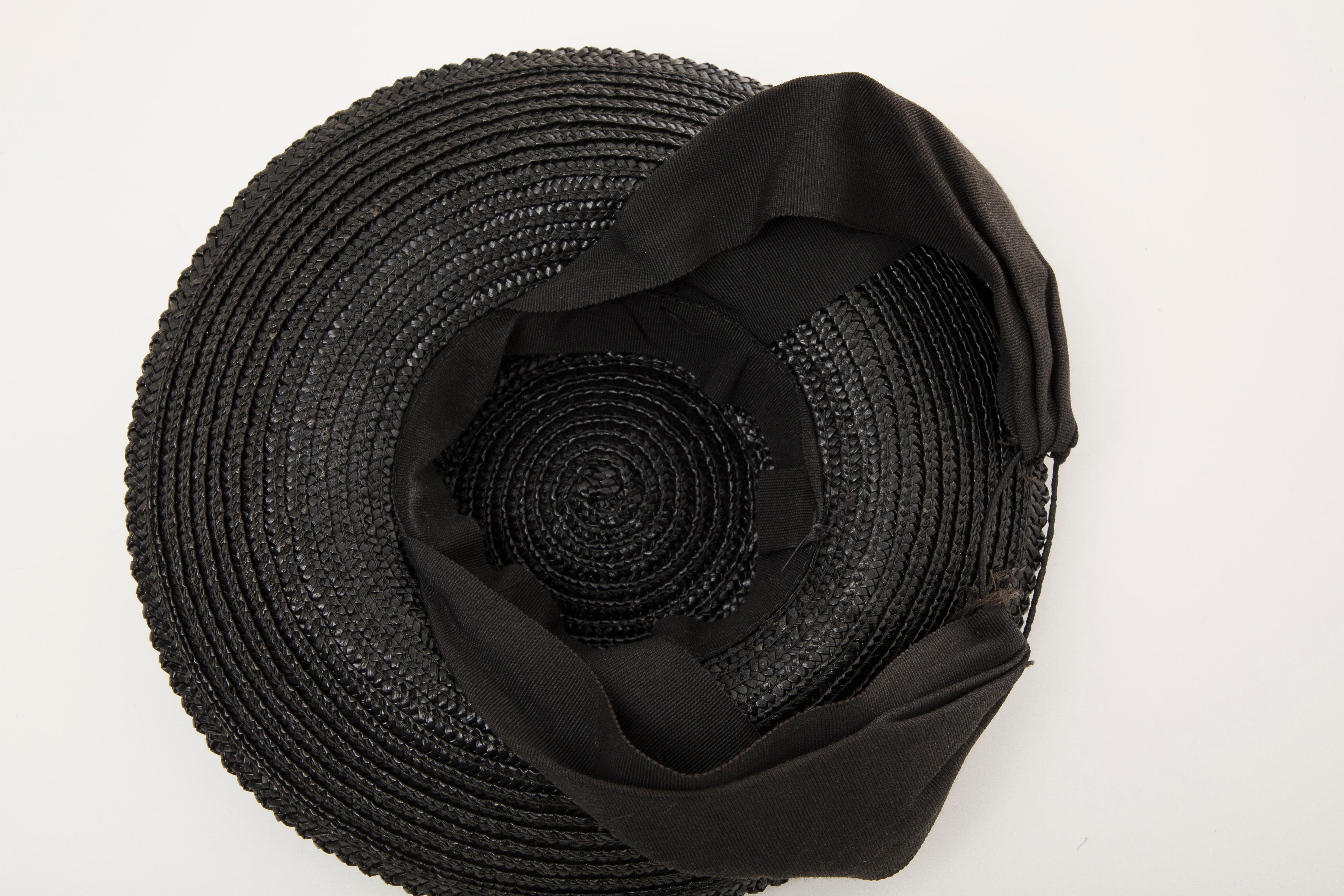 Black Raffia Tilt Hat, Circa: 1930's For Sale 5