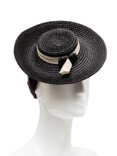 Black Raffia Tilt Hat, Circa: 1930's