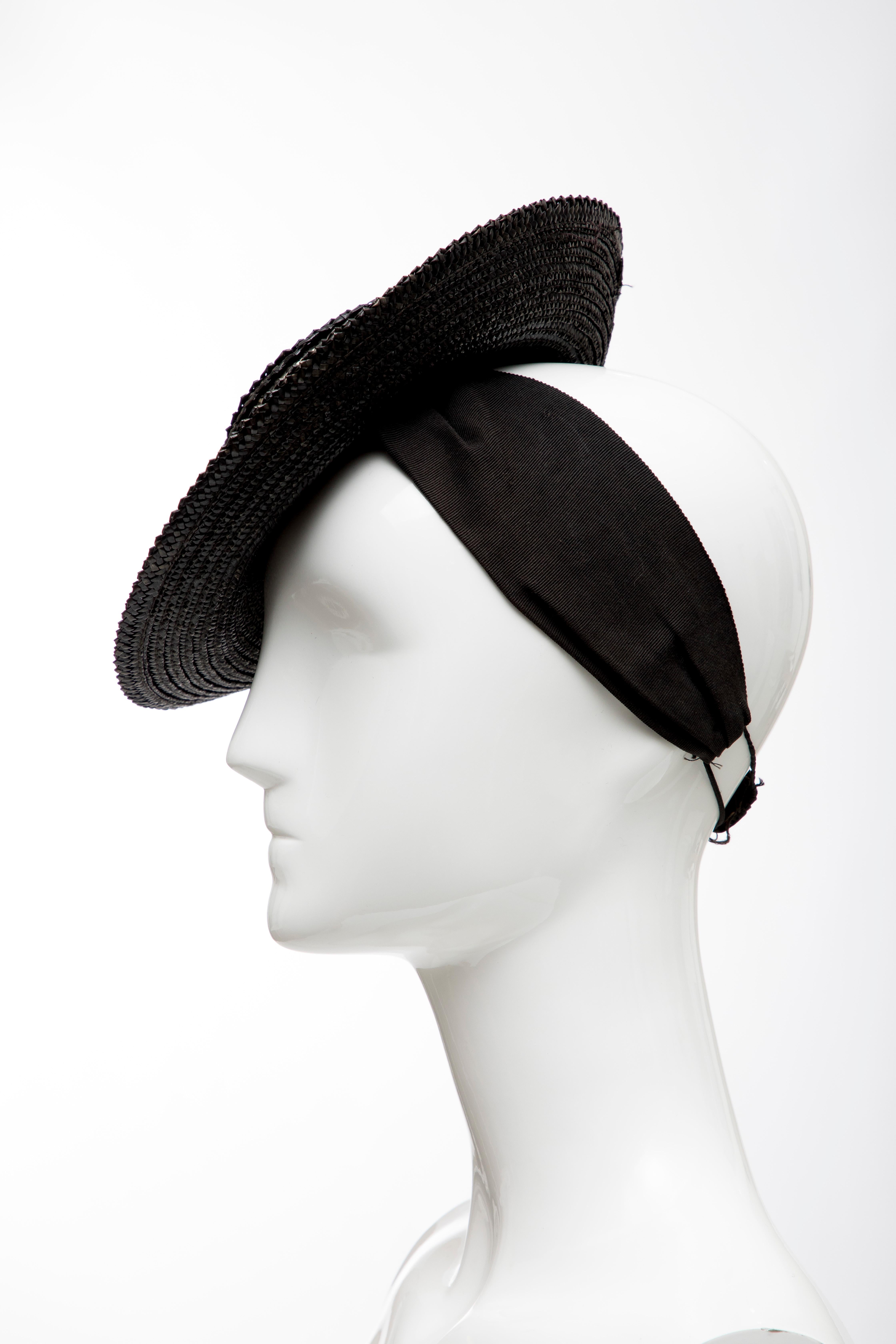 Black Raffia Tilt Hat, Circa: 1930's For Sale 1