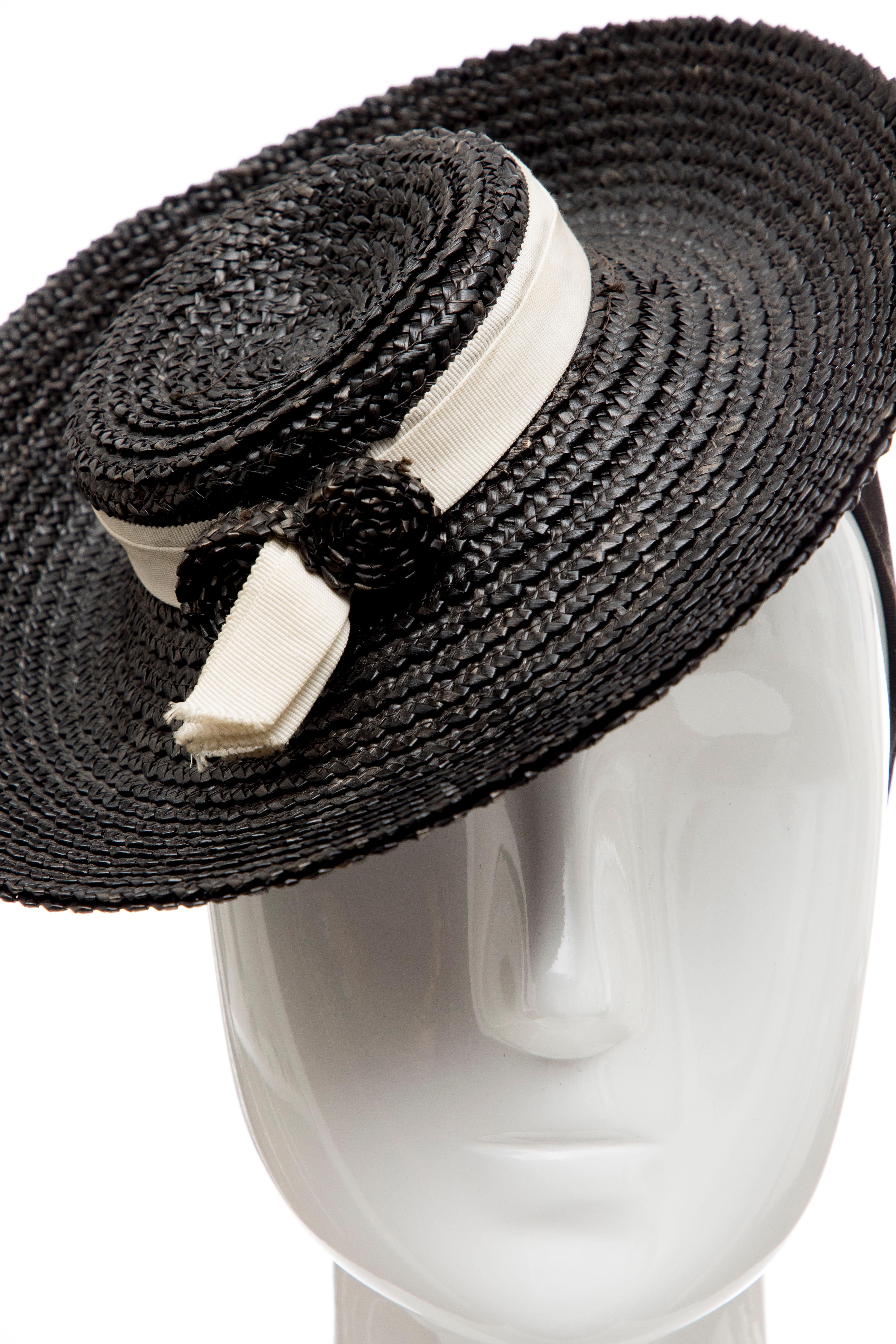 Black Raffia Tilt Hat, Circa: 1930's For Sale 2